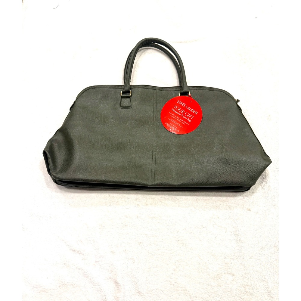 Estee Lauder Weekend Travel Bag Olive Green Lizard Embossed Faux Leather Duffel